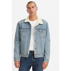 Men's Levis Sherpa Denim Trucker Jacket Light Wash Blue Reg $98 Size M
